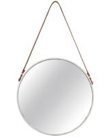 Espelho Redondo Decorativo 40 Cm de Metal com Alça Pu Off White Mart 7975