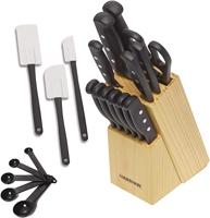 Conjunto de 22 peças de facas e utensílios de cozinha Farberware de aço inoxidável de alto carbono, preto