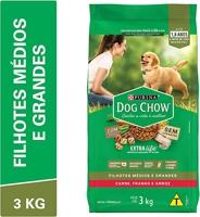 Nestlé Purina Dog Chow para Cães Filhotes Médios e Grandes Sabor Carne Frango e Arroz, Pacote 3kg
