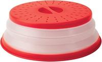 Tovolo Capa de alimentos desmontável para micro-ondas ventilada com alça de fácil aderência, segura para máquina de lavar louça, silicone e plástico sem BPA, redonda de 26,7 cm, vermelha