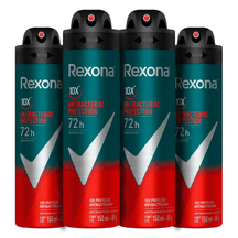 kit-desodorante-aerossol-masculino-rexona-antibacterial-protection-72-horas-150ml-4-unidades - Imagem