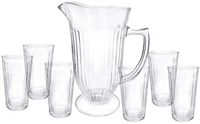 mimo-style-jogo-de-jarra-1l-e-6-copos-de-vidro-260ml-transparente-linha-slim-com-alto-relevo-kit-pratico-para-sua-cozinha-ideal-para-servir-agua-suco-e-outras-bebidas - Imagem