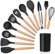 kit-de-utensilios-de-cozinha-em-silicone-e-cabo-de-madeira-12-pecas - Imagem