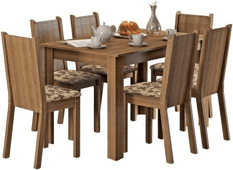 conjunto-sala-de-jantar-madesa-maris-mesa-tampo-de-madeira-com-6-cadeiras-rusticbege-marrom - Imagem