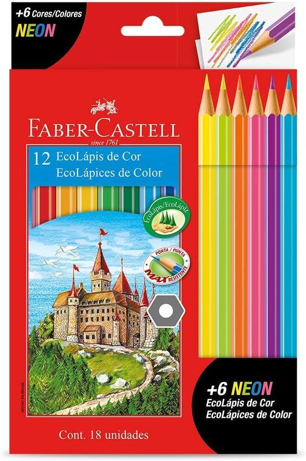lapis-de-cor-ecolapis-12-cores-6-neon-faber-castell - Imagem