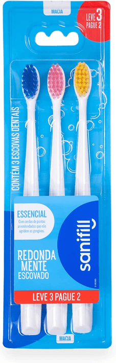 escova-de-dente-sanifill-essencial-leve-3-pague-2-cerdas-macias-cores-sortidas-sanifill - Imagem
