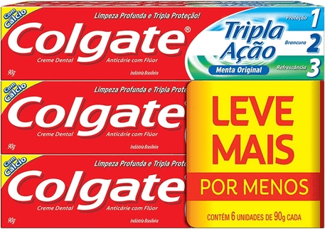 colgate-creme-dental-tripla-acao-menta-90g-pacote-com-6-unidades - Imagem
