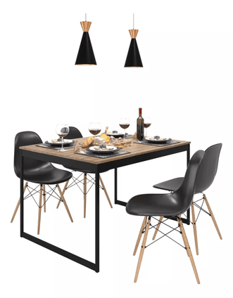 kit-mesa-de-jantar-120x90-industrial-4-cadeiras-eames-tampa-nao-aplica-pes-mesa-lamina-com-preto-cadeiras-pretas - Imagem