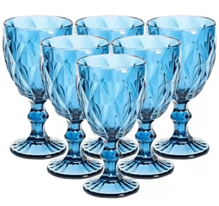 jogo-6-tacas-diamante-azul-vinho-vidro-agua-300ml-classhome-class-home - Imagem