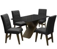 conjunto-de-mesa-para-sala-de-jantar-preto-dubai-135m-mdf-com-4-cadeiras-castanho-preto - Imagem