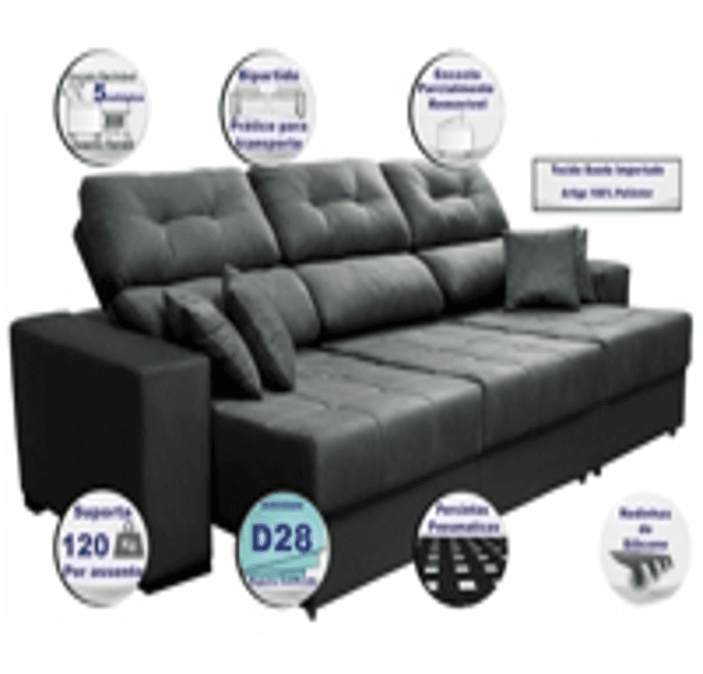 sofa-retratil-e-reclinavel-cama-inbox-diamond-225m-tecido-suede-velusoft-cinza - Imagem