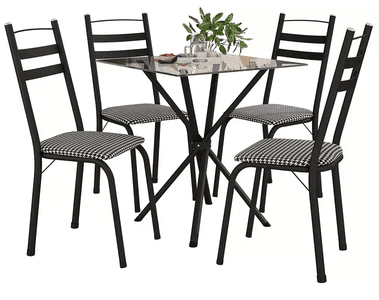 mesa-de-jantar-4-cadeiras-quadrada-preta-tampo-de-vidro-artefamol-leia-capri - Imagem