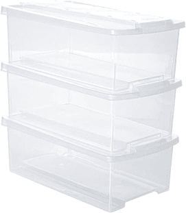 conjunto-de-caixas-organizadoras-de-plastico-empilhaveis-3-pecas-6l-plasutil-transparente - Imagem