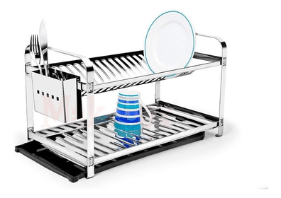 escorredor-de-pratos-duplo-20-pratos-montado-porta-talher-em-aco-inox-mak-inox - Imagem