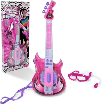 guitarra-infantil-e-microfone-conecta-celular-mega-compras-rosa - Imagem