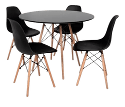 conjunto-de-mesa-eames-redonda-cadeiras-madeira-70cm-wood - Imagem