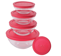 conjunto-de-potes-de-vidro-redondos-com-tampa-plastica-5-pecas-euro-vermelho - Imagem
