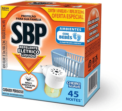 repelente-eletrico-liquido-sbp-45-noites-cheiro-suave-novo-aparelho-refil-sbp-laranja-e-azul - Imagem