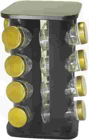 porta-tempero-condimento-redondo-inox-16-potes-giratorio-preto-com-dourado - Imagem
