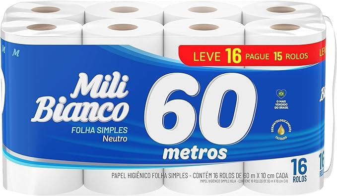 mili-bianco-papel-higienico-60m-folha-simples-neutro-16-rolos - Imagem