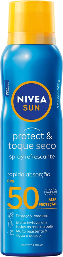 nivea-sun-protetor-solar-spray-protect-toque-seco-fps-50-200ml-fps-50-sensacao-refrescante-na-pele-rapida-absorcao-nao-oleoso-alta-protecao-uvauvb-muito-resistente-a-agua-embalagem-spray - Imagem