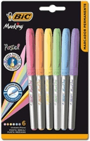 pincel-marcador-permanente-bic-marking-color-pastel-ponta-media-6-cores-891855-6-unidades-tons-pasteis-superficies-diversas - Imagem
