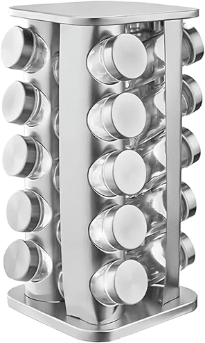 porta-temperos-condimento-giratorio-inox-escovado-com-20-potes-de-vidro-kit-organizador-premium-gaxmark-prata - Imagem