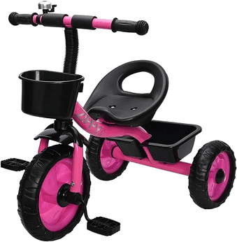 zippy-toys-triciclo-infantil-feito-de-plastico-e-aco-carbono-possui-cestas-de-armazenamento-e-campainha-trim-trim-indicado-para-criancas-ate-03-anos-e-suporta-ate-25kg-rosa - Imagem